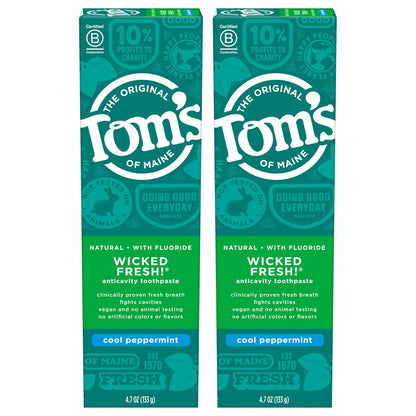 Tom's of Maine Wicked Fresh Toothpaste, Cool Peppermint 4.7 oz, Pack of 2