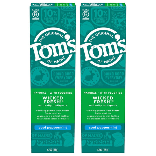 Tom's of Maine Wicked Fresh Toothpaste, Cool Peppermint 4.7 oz, Pack of 2