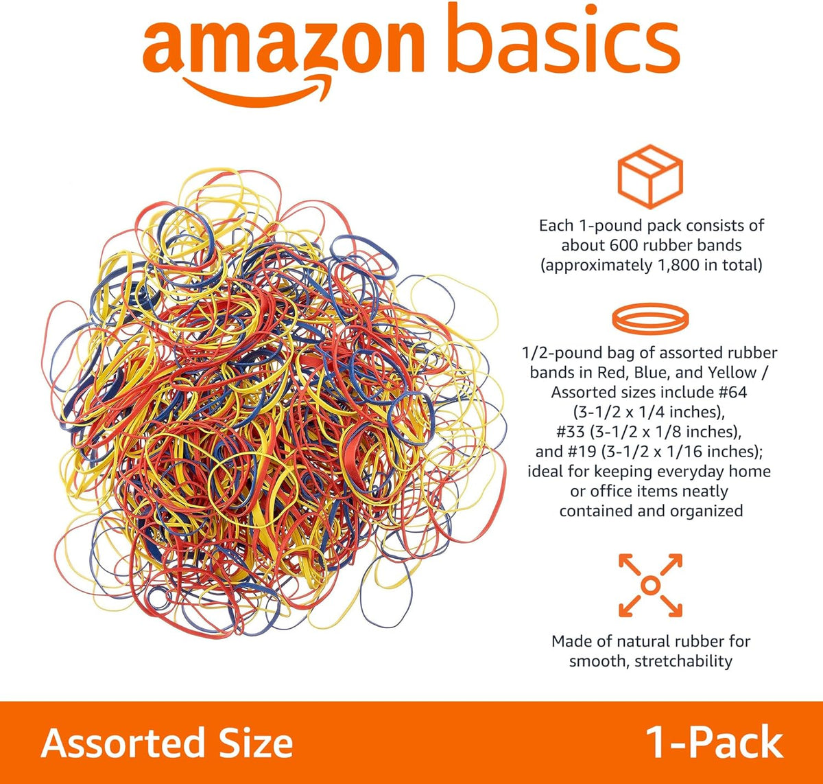 Assorted Size and Colour Rubber Bands, 0.5 lb Variety Pack - view 2