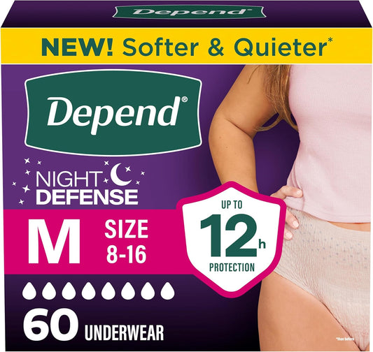 Depend Night Defense Incontinence Underwear for Women, Medium, 60 Count