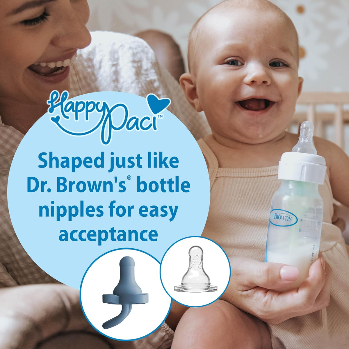 Dr. Brown's HappyPaci Silicone Dummy, 0-6m, Blue and White, Pack of 4 — alternate product view