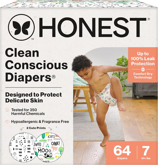 The Honest Company Daytime Nappies, Pattern Play, Size 7, 64 Count