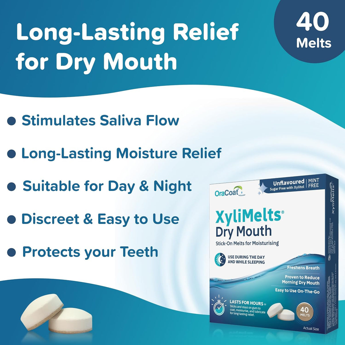 XyliMelts Dry Mouth Relief Discs, Flavour Free, 40 Count - view 2