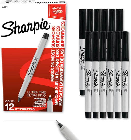 Sharpie Black Permanent Markers, Ultra Fine Tip, 12 Count