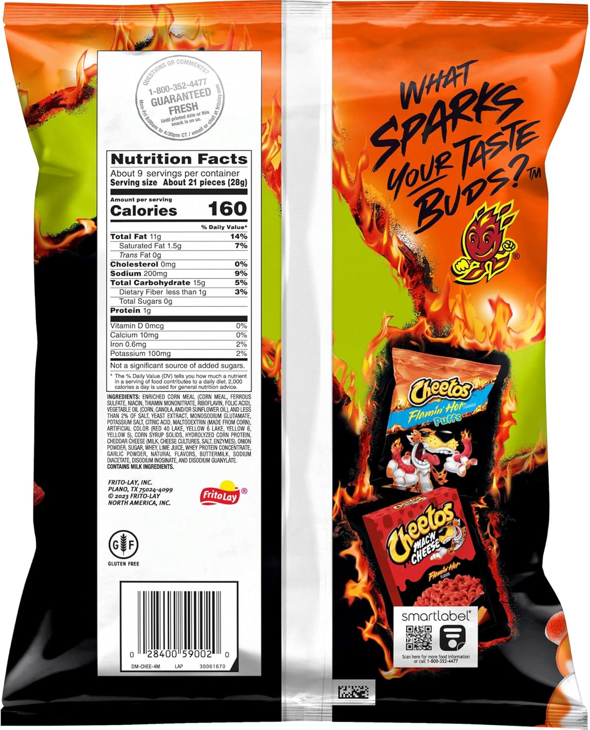 Cheetos Crunchy Flamin' Hot Limon Cheese Flavoured Snacks, 241 g (8.5 oz) — alternate product view