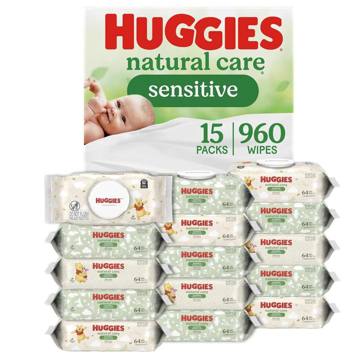 Huggies Natural Care Sensitive Unscented Baby Wipes, 960 Wipes (15 Packs)