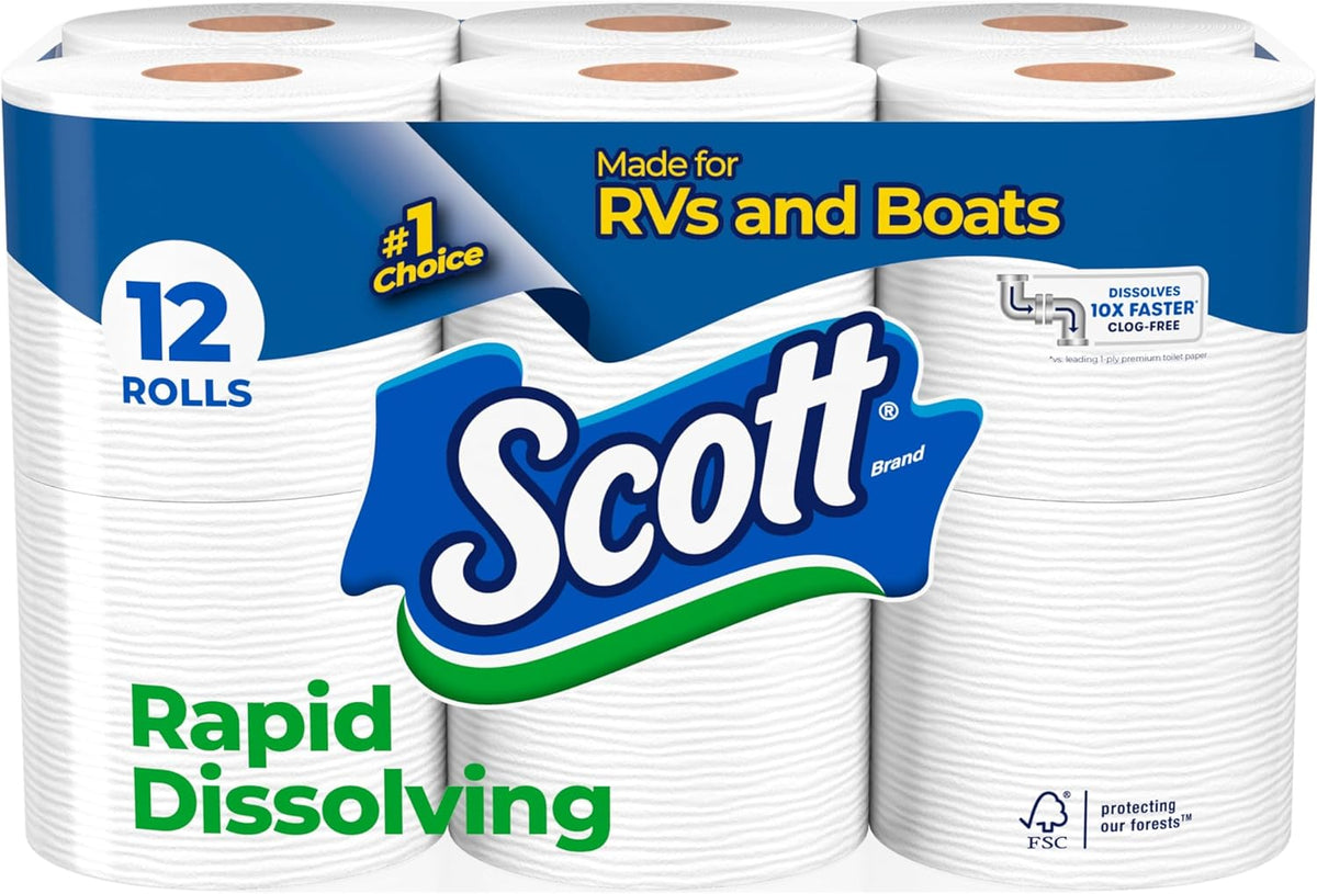 Scott Rapid-Dissolving Toilet Paper, 12 Double Rolls, 231 Sheets Each — product view