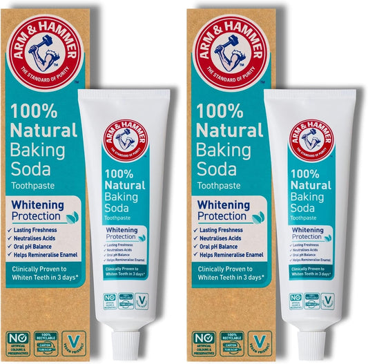 Arm & Hammer 100% Natural Baking Soda Whitening Protection Toothpaste, 2 x 75 ml
