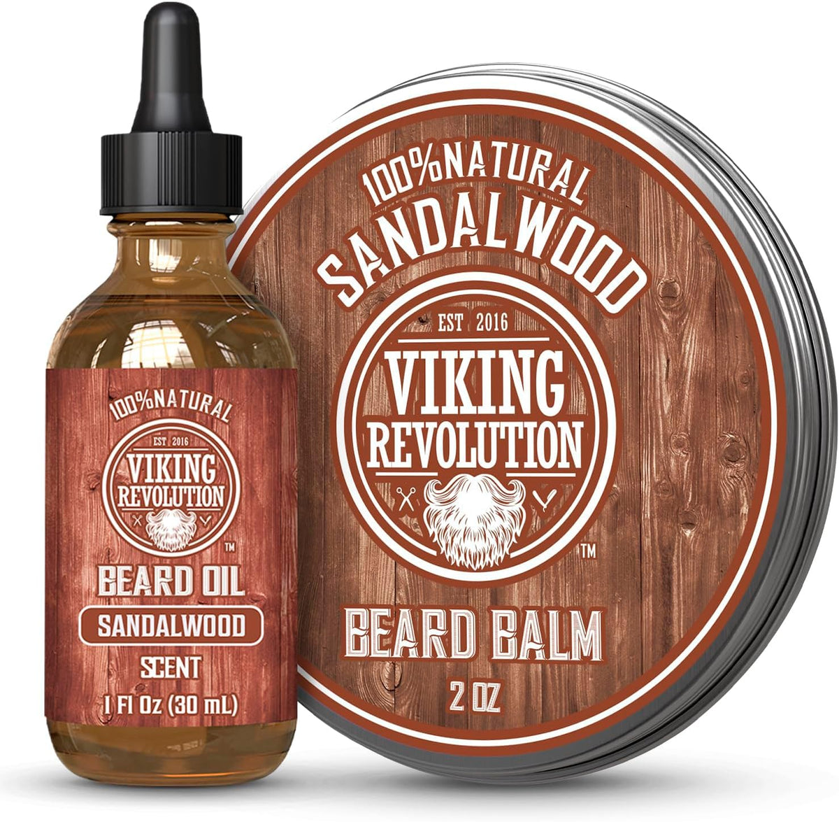 Viking Revolution Sandalwood Beard Balm 2 oz and Beard Oil 1 fl oz Bundle