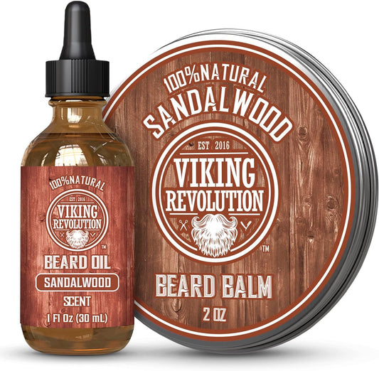 Viking Revolution Sandalwood Beard Balm 2 oz and Beard Oil 1 fl oz Bundle