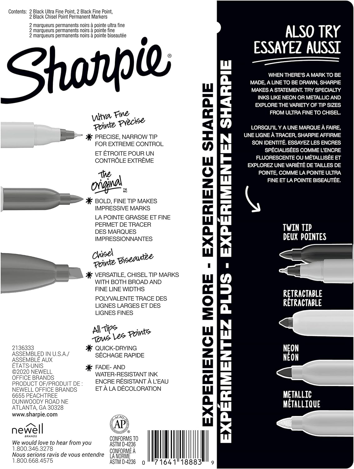 Sharpie Black Permanent Markers Variety Pack, Chisel, Fine, Ultra-Fine, 6 Count - view 6