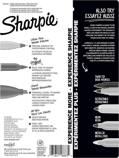 Sharpie Black Permanent Markers Variety Pack, Chisel, Fine, Ultra-Fine, 6 Count - view 6