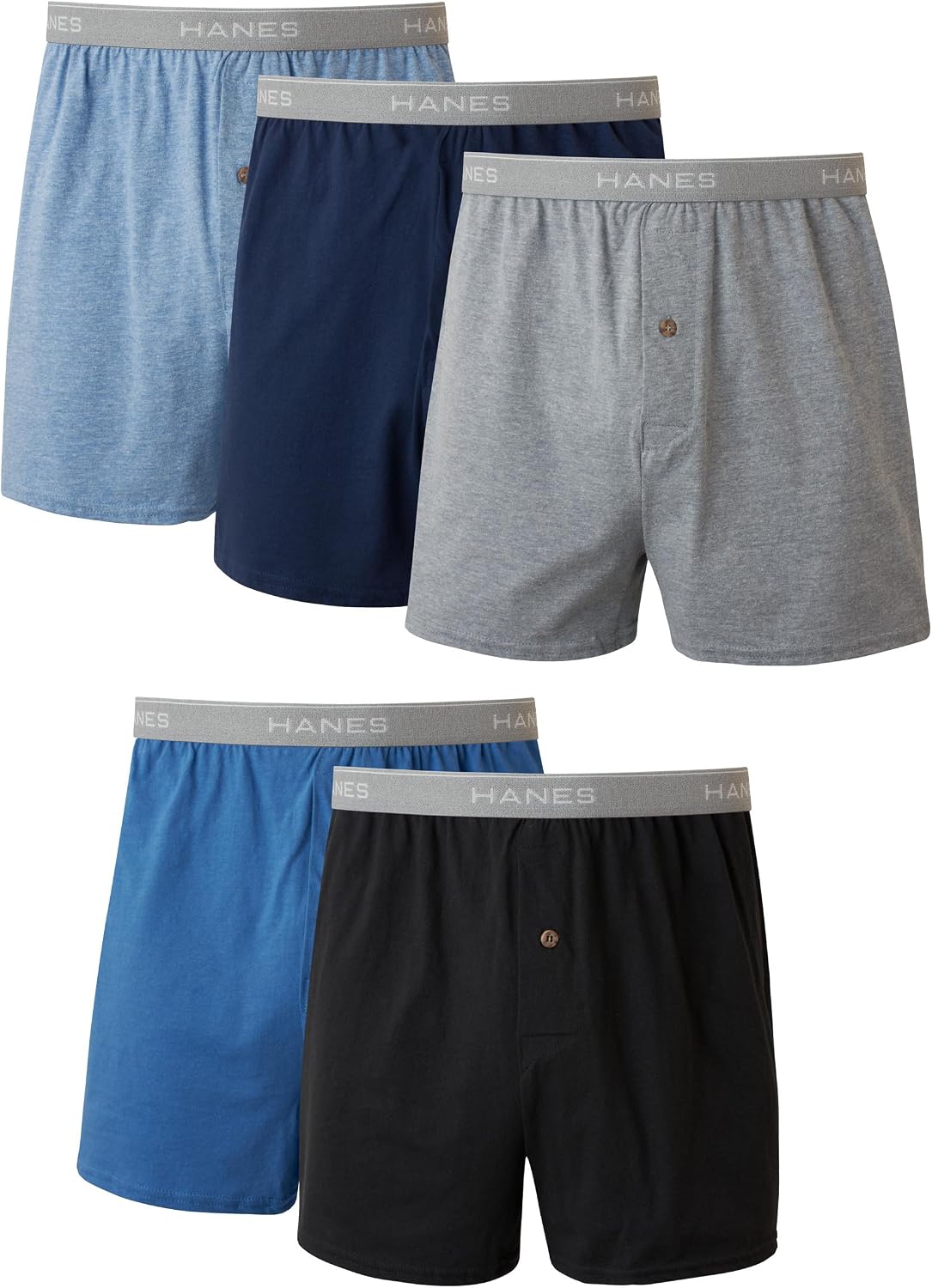 Hanes Men's Exposed Waistband Knit Boxers, 5 Pack, XL (US)