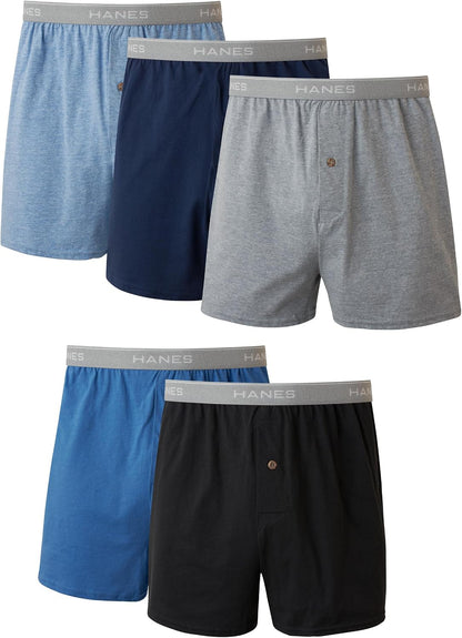 Hanes Men's Exposed Waistband Knit Boxers, 5 Pack, XL (US)