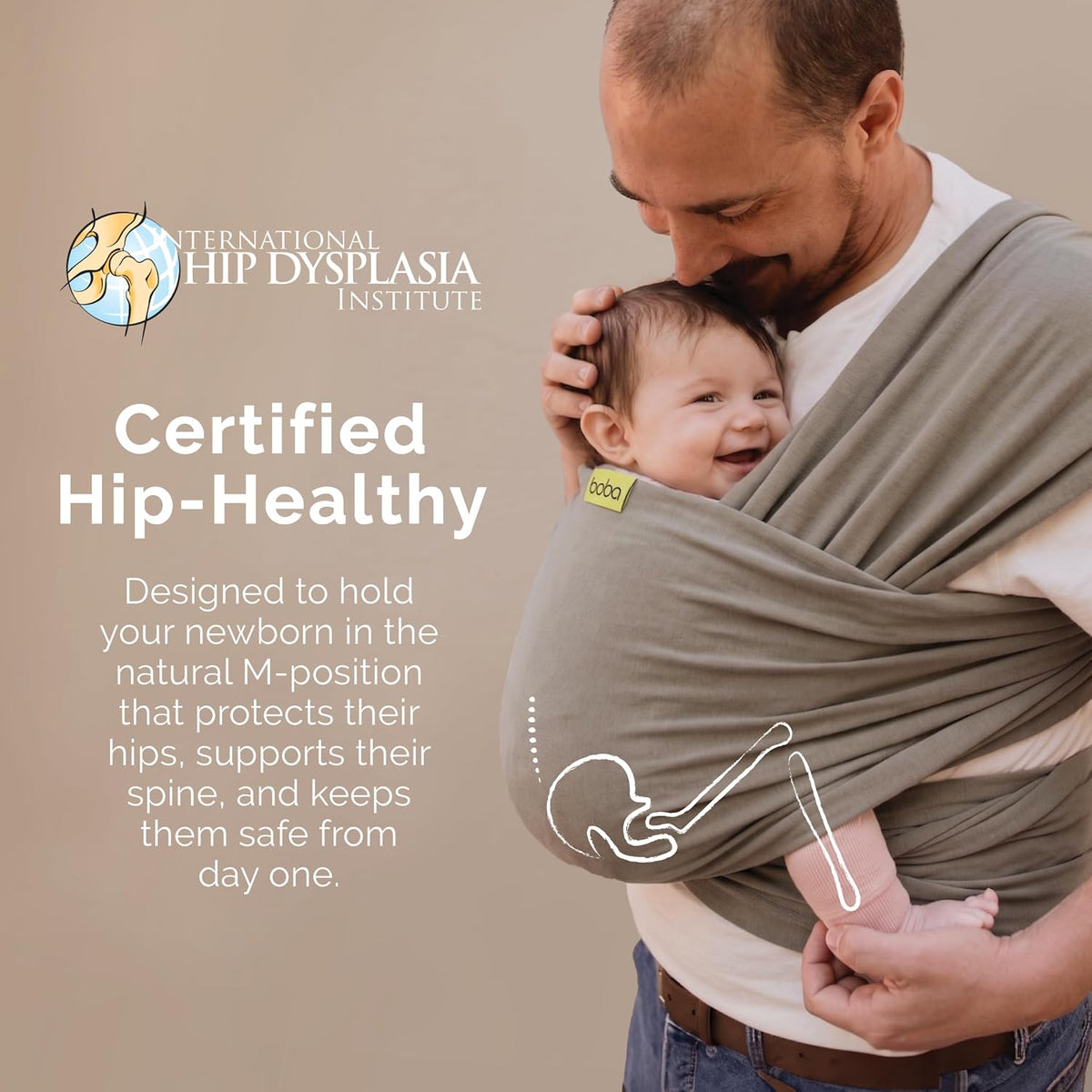 Boba Baby Wrap Carrier, Stretch Cotton, Grey - view 5