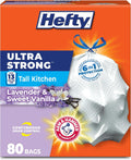 Hefty Ultra Strong 49 L (13 Gallon) Kitchen Bin Bags, Lavender Vanilla, 80 Count