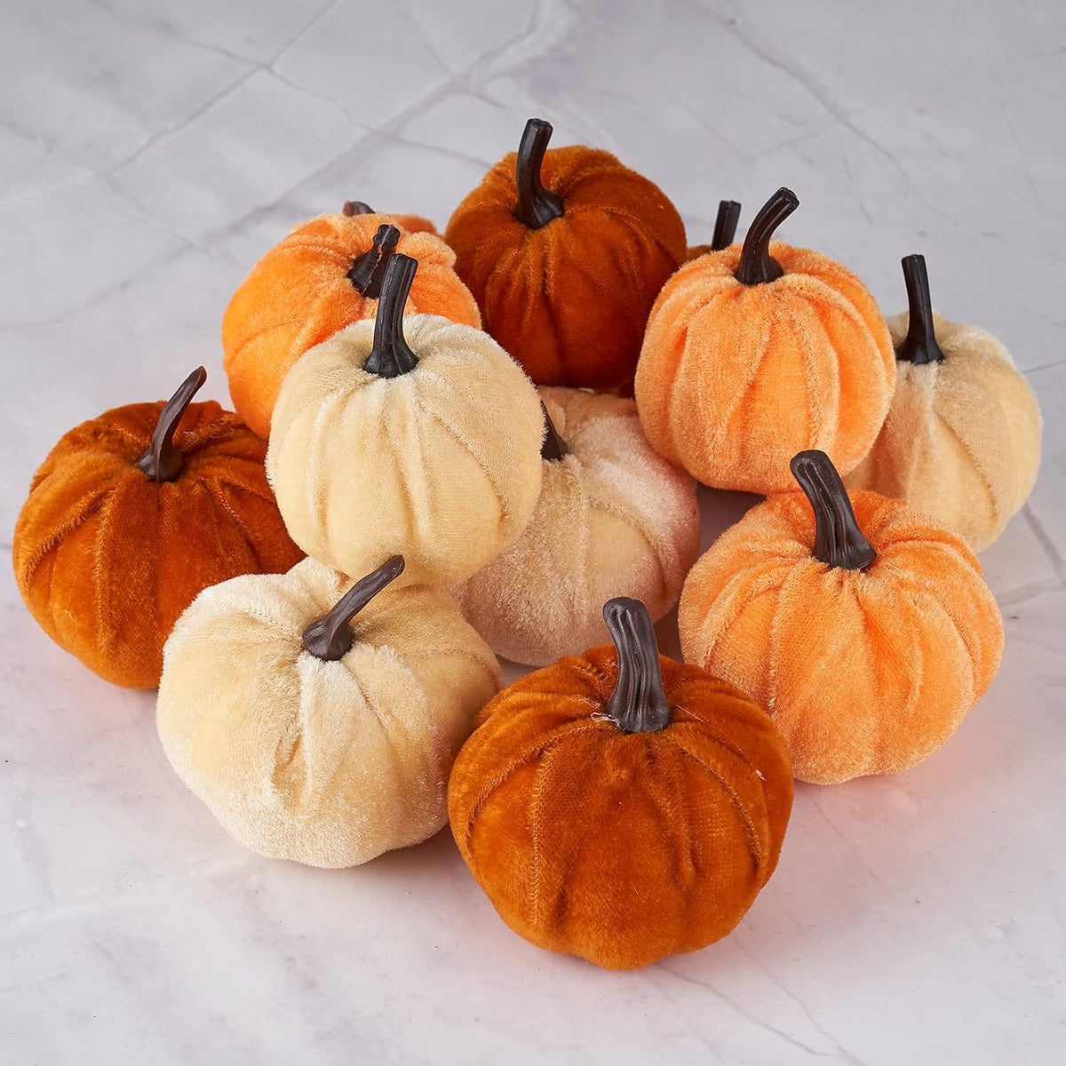 Diahom Artificial Velvet Pumpkins, 12 Piece Autumn Decor Set - view 3