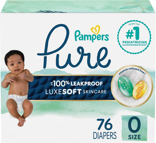 Pampers Pure Baby Nappies, Size 0 (10 lbs), 76 Count