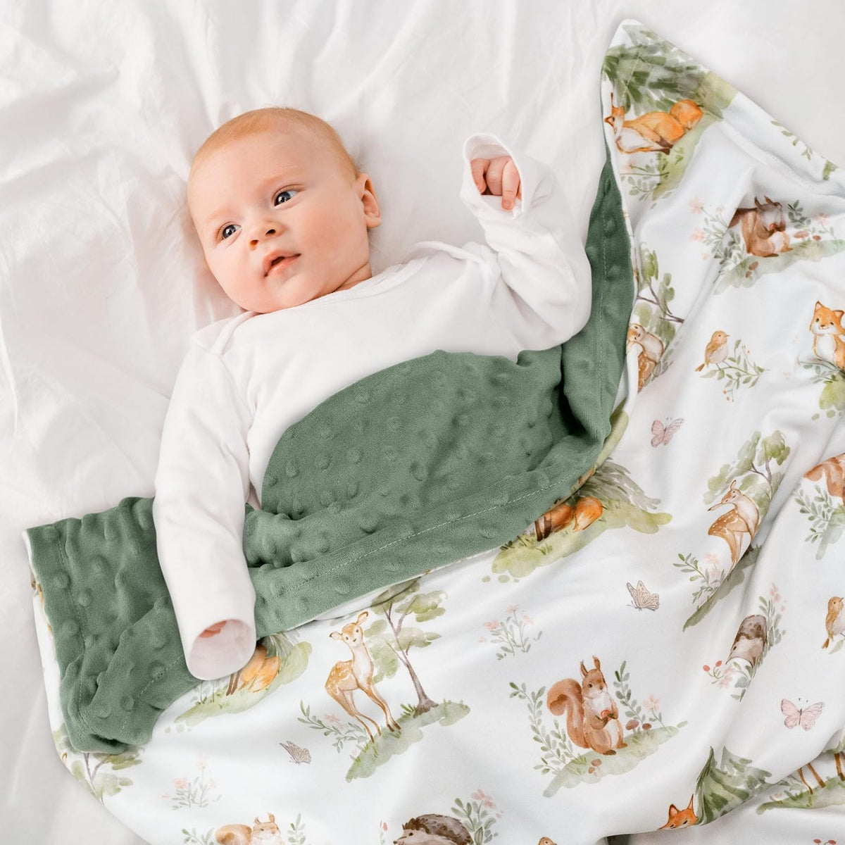 Civarua Kids Fleece Baby Blanket, Sage Green Jungle Animals, 30 x 40 Inch - view 2