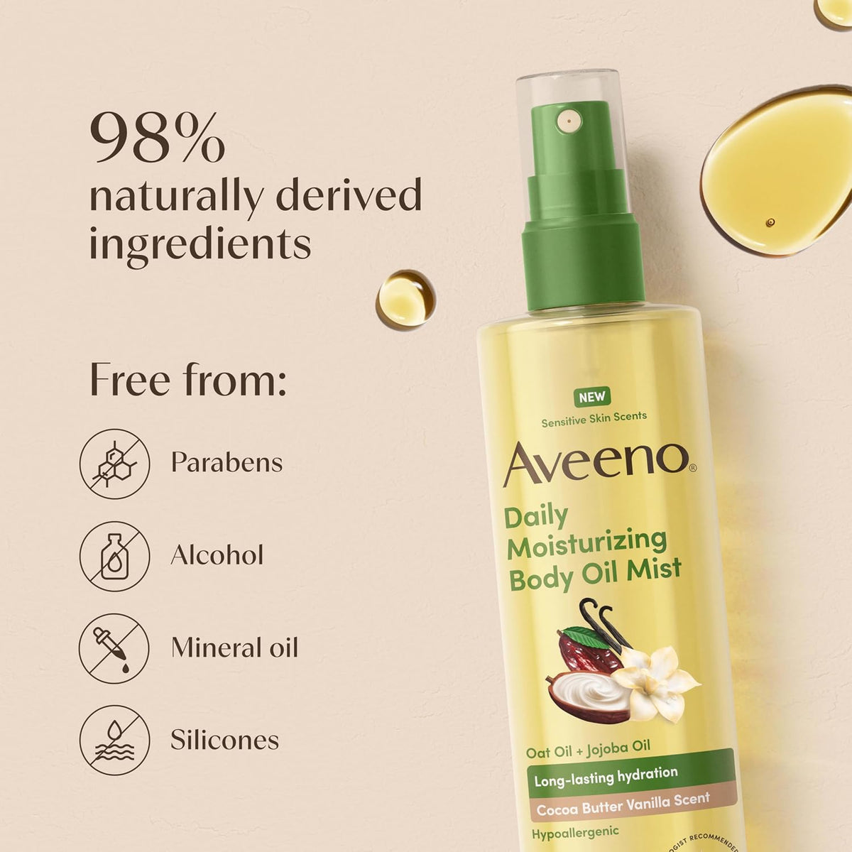 Aveeno Daily Moisturizing Body Oil Mist, Cocoa Butter Vanilla, 6.7 fl oz - view 6