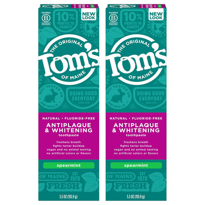Tom's of Maine Antiplaque Whitening Fluoride-Free Toothpaste 5.5 oz, 2 Count