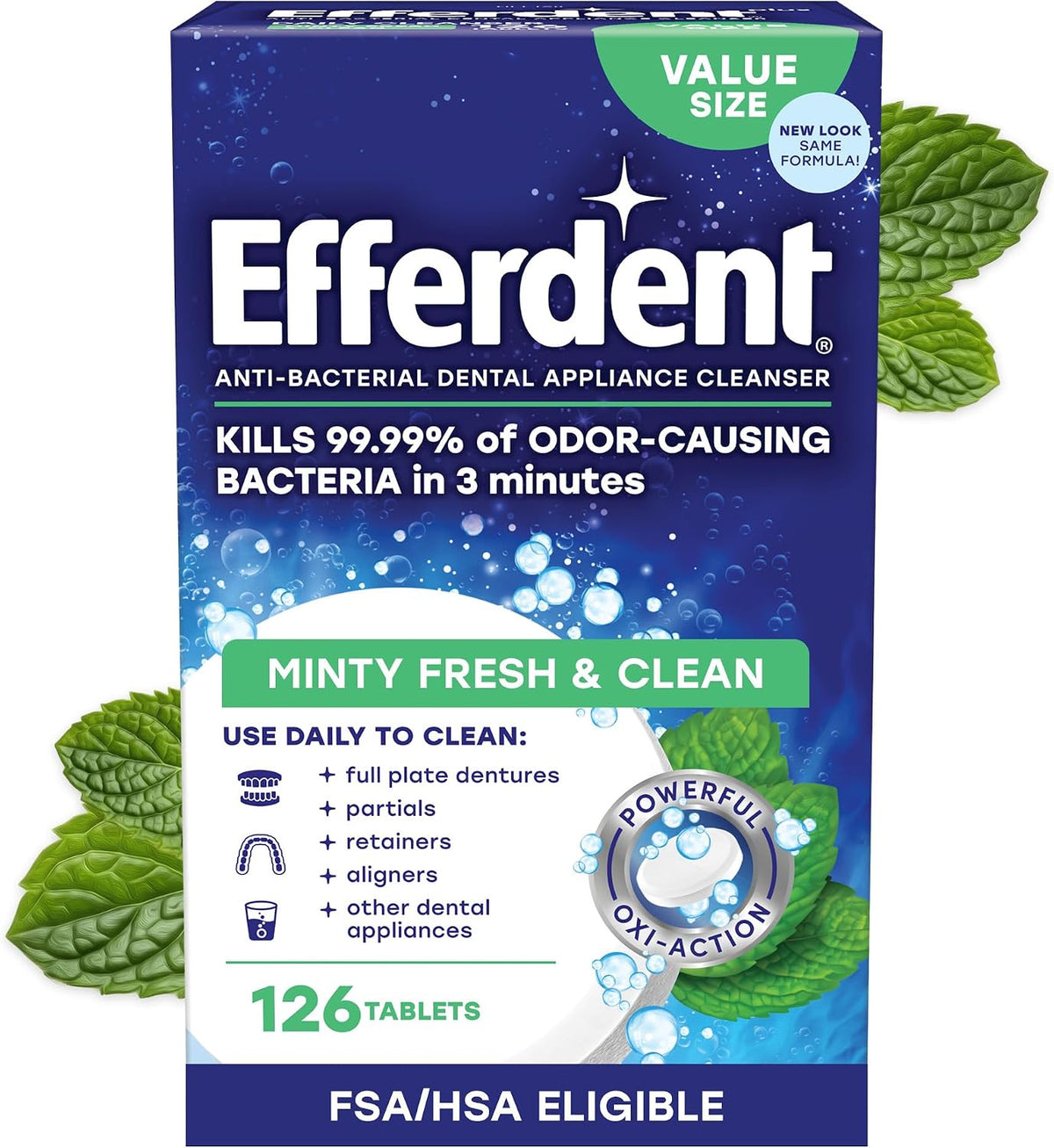 Efferdent Denture Cleanser Tablets, Minty Fresh and Clean, 126 Count — product view
