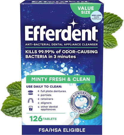 Efferdent Denture Cleanser Tablets, Minty Fresh and Clean, 126 Count