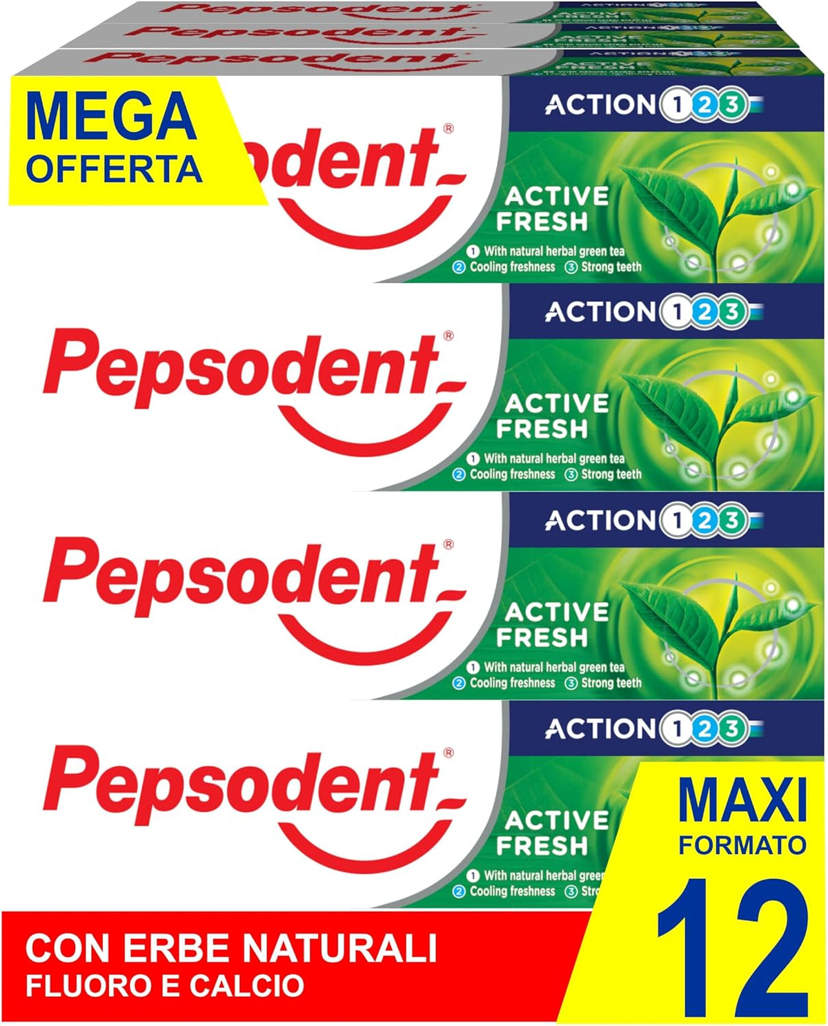 Pepsodent Active Fresh Toothpaste with Fluoride & Calcium, 12 x 75 ml