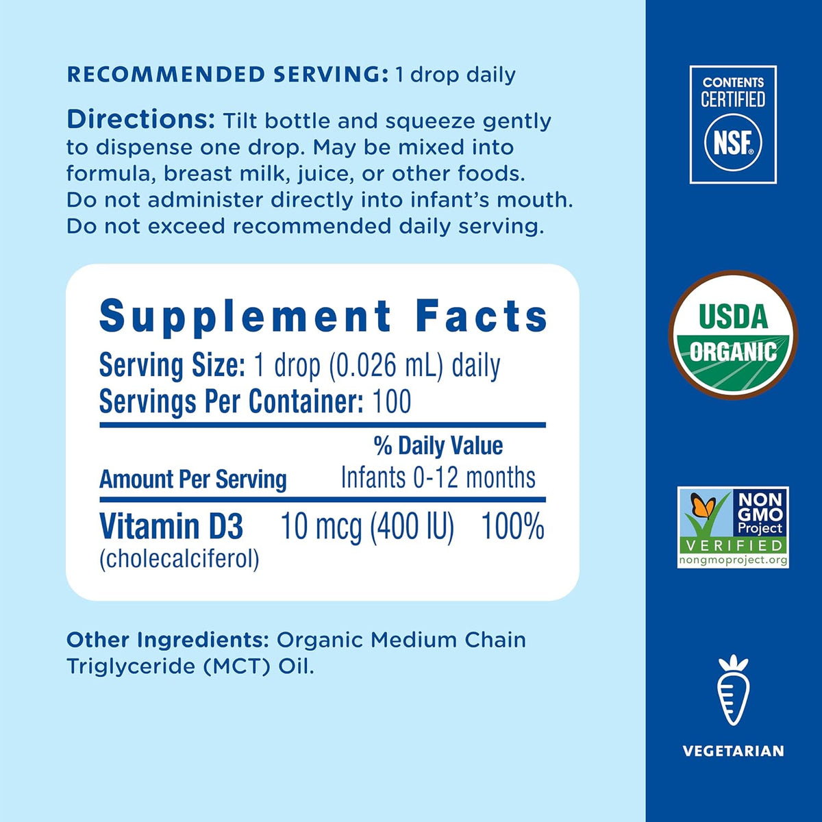 Mommy's Bliss Organic Baby Vitamin D Drops, 400 IU, 0.11 fl oz - view 5