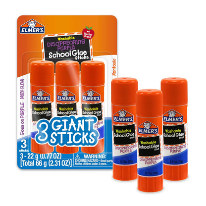 Elmer's Disappearing Purple School Glue Sticks, 22 g, Pack of 3
