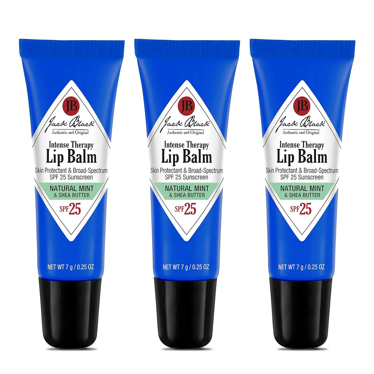 Jack Black Intense Therapy Lip Balm SPF 25, Natural Mint, 0.25 oz (7 g) x 3