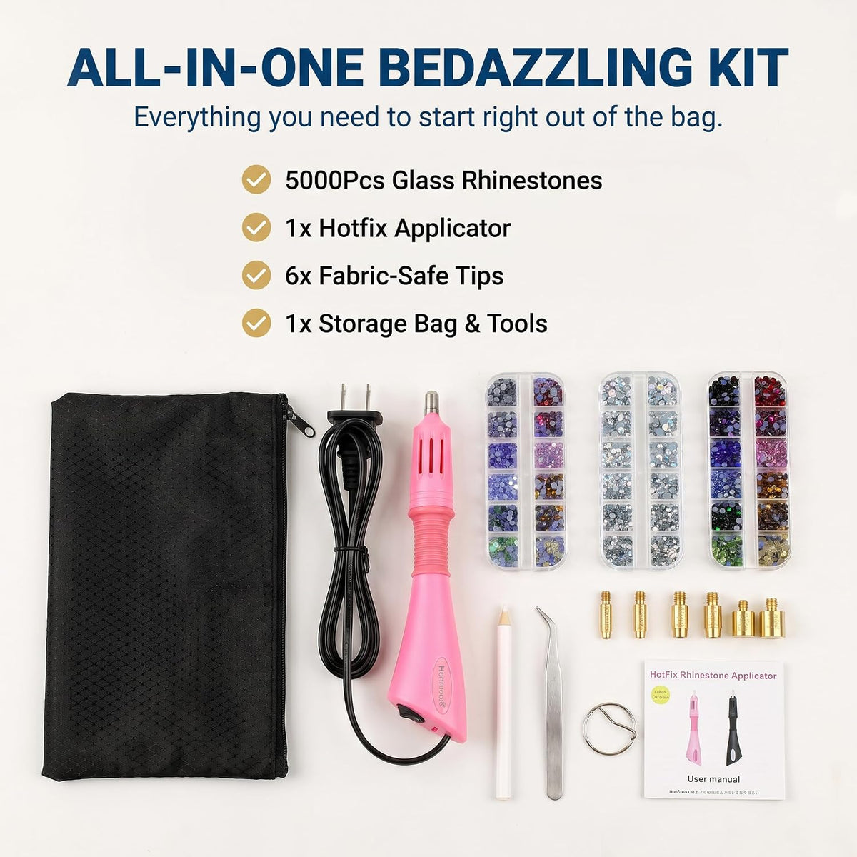 Worthofbest Hotfix Rhinestone Applicator Kit, 5000 Pcs, 3 Gem Sizes - view 2