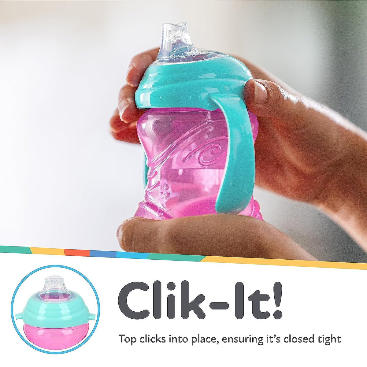 Nuby No-Spill Grip N Sip Soft Spout Cup with Clik It Lock, 10 oz, 3 Pack - view 3