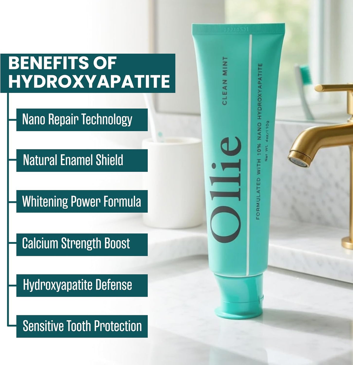 Ollie 10% Nano Hydroxyapatite Toothpaste, Fluoride Free, Clean Mint - view 2