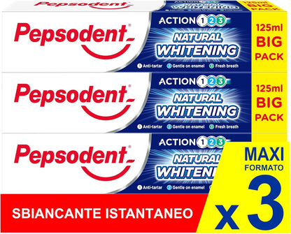 Pepsodent Natural Whitening Anti-Tartar Toothpaste, 3 x 125 ml