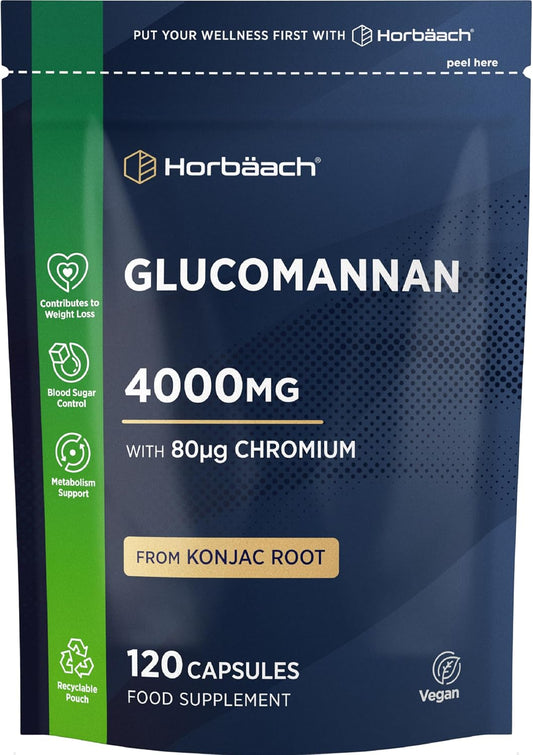 Horbäach Glucomannan Capsules 4000mg - Konjac Root with Chromium