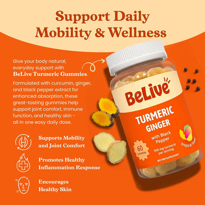BeLive Turmeric Gummies with Ginger and Black Pepper Tropical 60 Count - view 3