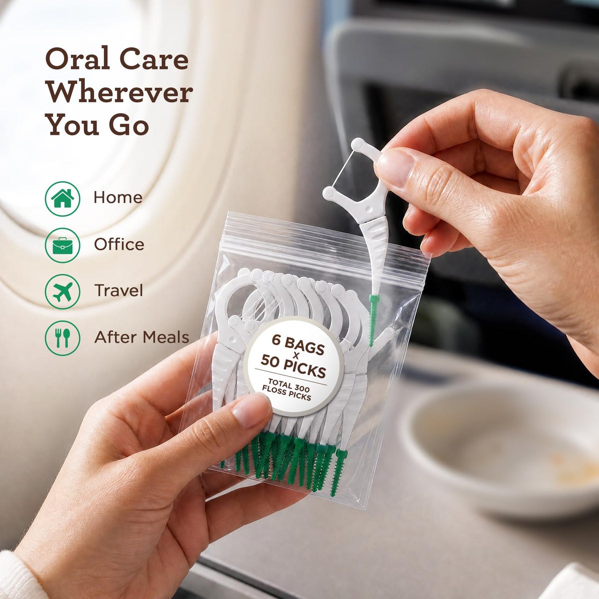 GuruNanda 2-in-1 Dental Floss Picks with Interdental Pick, Wild Mint, 300 Count - view 6
