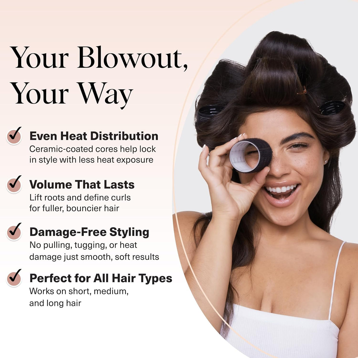 Kitsch Ceramic Hair Rollers for Women, Black, 8 Count - view 3