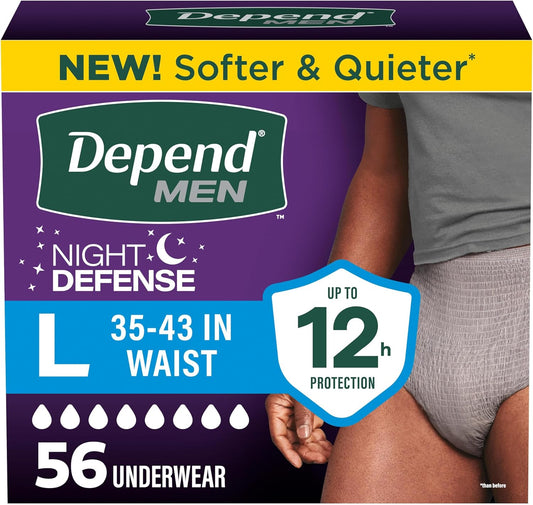 Depend Night Defense Incontinence Underwear for Men, Large, 56 Count