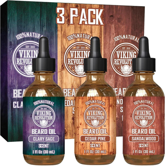 Viking Revolution Beard Oil Variety Set, 3 x 1 fl oz (30 ml)