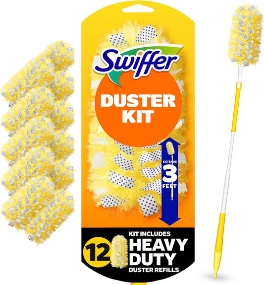 Swiffer Heavy Duty Duster Kit with 3 ft Extendable Handle and 12 Refills