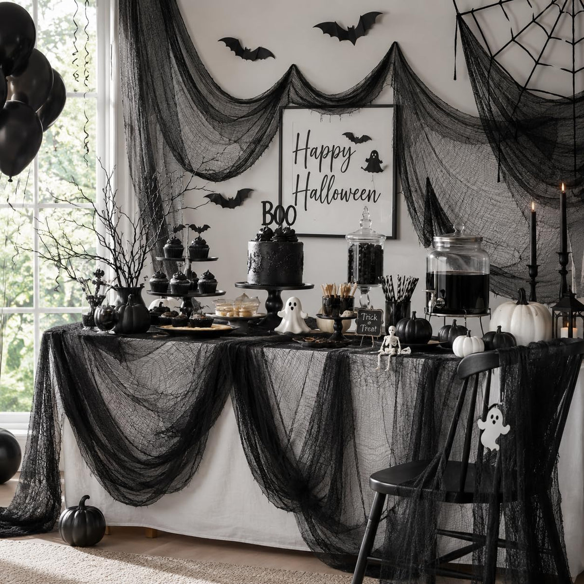 Qtisky Black Halloween Gauze Cloth Decorations, 5 Pieces - view 5