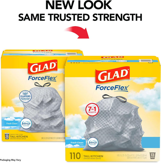Glad ForceFlex Odorshield 13 Gallon Bin Bags, Febreze Fresh Clean, 110 Count - view 2