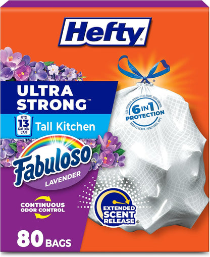 Hefty Ultra Strong 13 Gallon Kitchen Bin Bags, Fabuloso Lavender, 80 Count