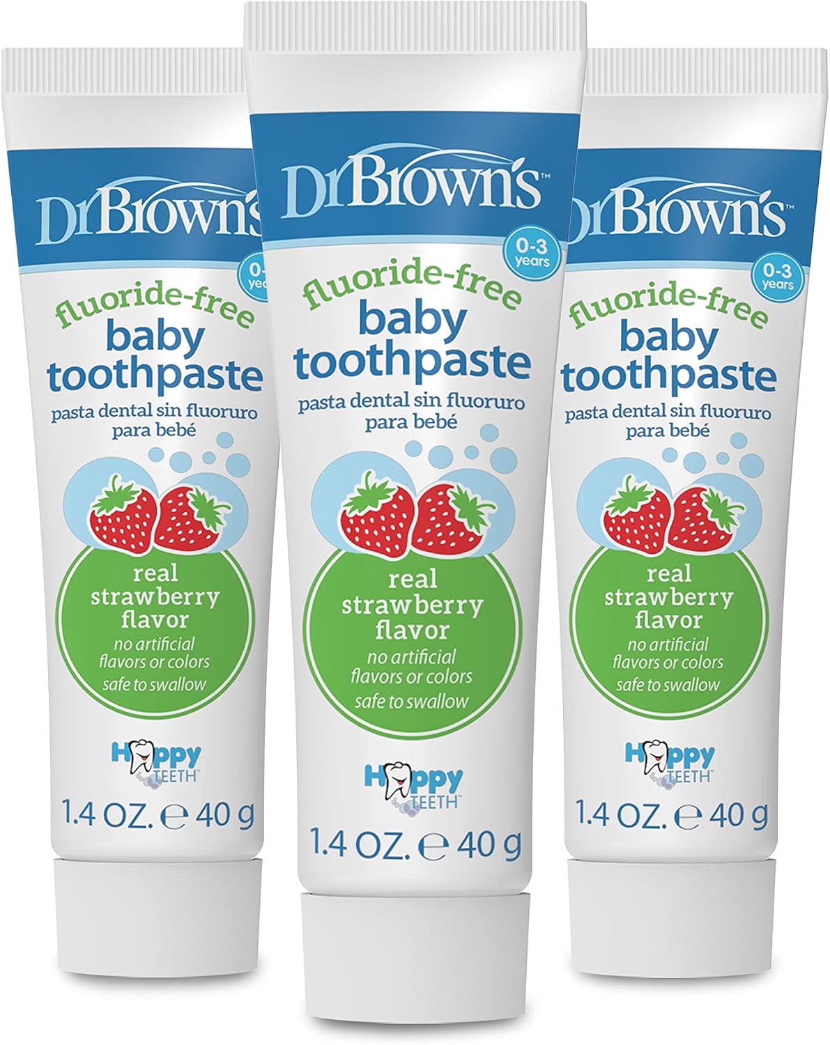 Dr. Brown's Fluoride-Free Baby Toothpaste, Strawberry, 1.4 oz, Pack of 3