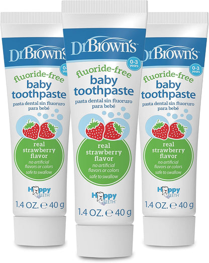 Dr. Brown's Fluoride-Free Baby Toothpaste, Strawberry, 1.4 oz, Pack of 3