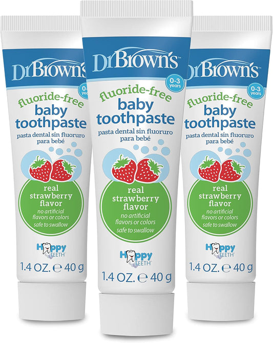 Dr. Brown's Fluoride-Free Baby Toothpaste, Strawberry, 1.4 oz, Pack of 3