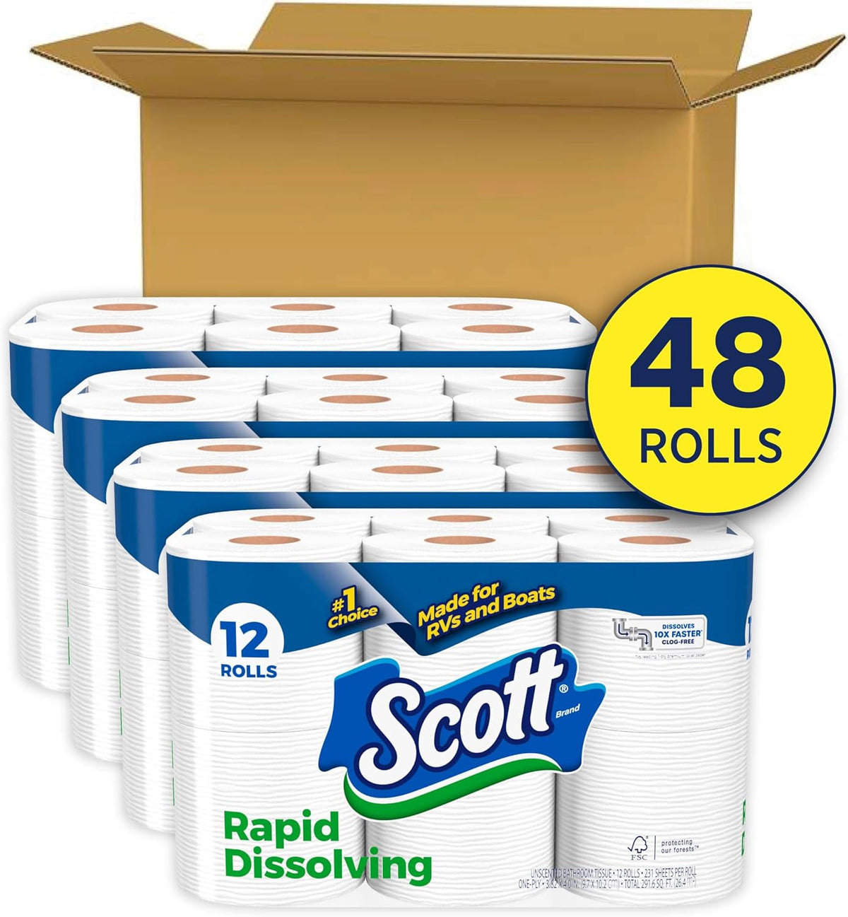 Scott Rapid-Dissolving Toilet Paper, 48 Double Rolls, 1 Ply — alternate product view