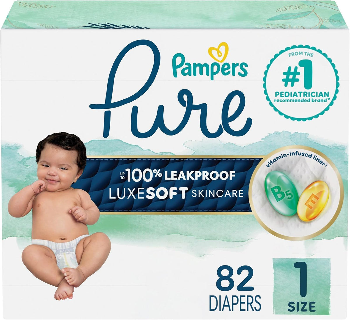 Pampers Pure Nappies Size 1 (8-14 lbs), 82 Count